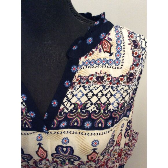 Bila BoHo Maxi Asymmetrical Paisley Smocked Plus XXL Hippie Multicolor Dress - Picture 5 of 8